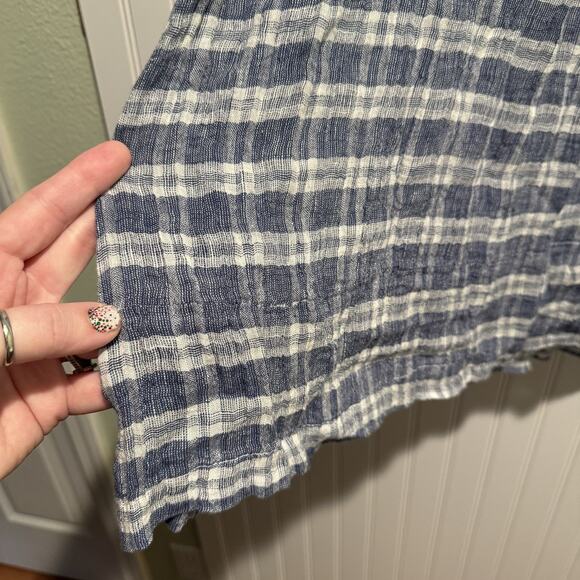 CP Shades Regina Cap Sleeve Tunic Top Blue Plaid Linen Size Medium - Picture 2 of 6